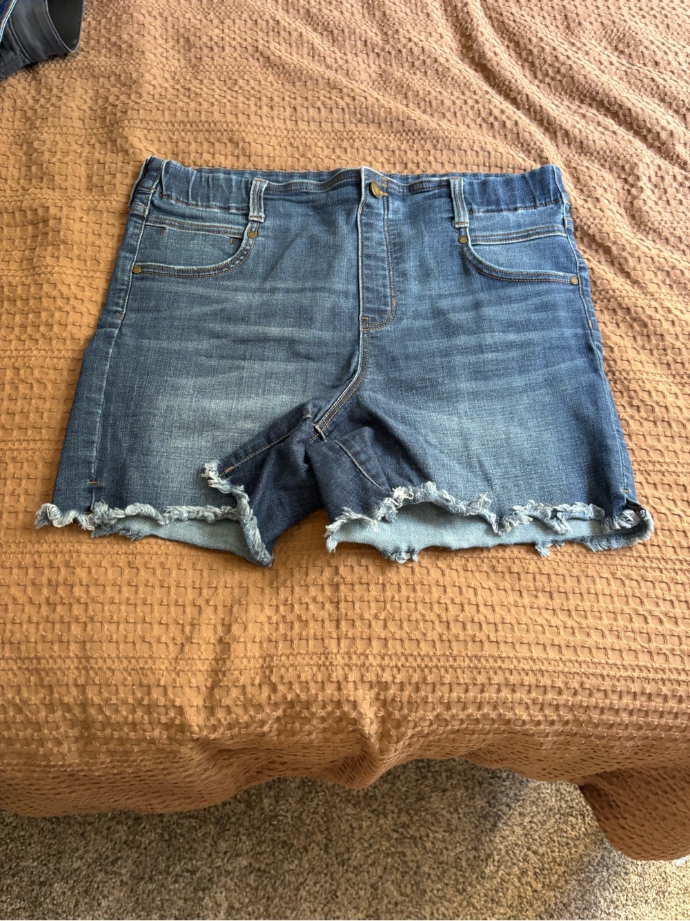 Liverpool Blue Distressed Hem Denim Shorts